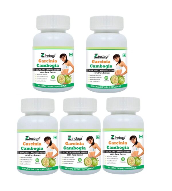 Zindagi Garcinia Cambogia Extract Capsules - Natural Weight loss Supplement - Fat Blocking,60 Capsules(Pack Of 5)